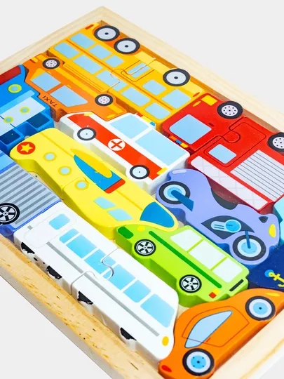 Puzzle Encastrement Bois Véhicules & Transports – 15 Pièces | Éveil Enfant 2-5 Ans