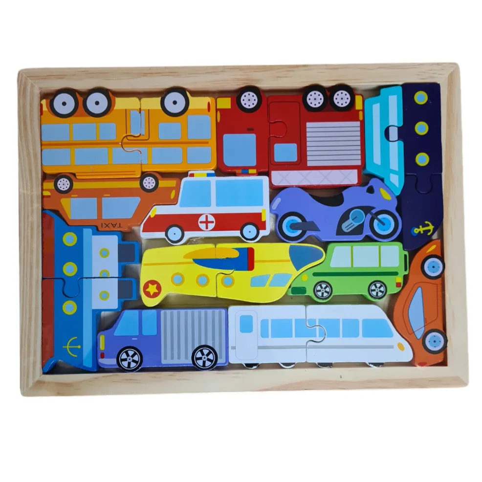 Puzzle Encastrement Bois Véhicules & Transports – 15 Pièces | Éveil Enfant 2-5 Ans