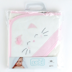 Sortie de bain Brodée mini chaton rose - sebi