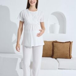 Pyjama grossesse et allaitement manches courtes blanc