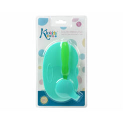 Bol Double Antidérapant Avec Couvercle Et Cuillère En Bleu Et Vert 6M+Kiokids