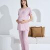 Pyjama grossesse et allaitement manches courtes rose poudré