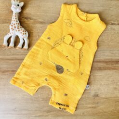 Salopette bébé tissu été respirant en lin jaune