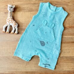 Salopette bébé tissu été respirant en lin bleu