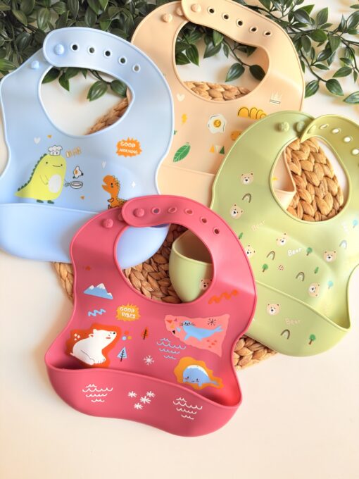 Bavoir Bébé Silicone : Poche Récupératrice & Motifs Ludiques