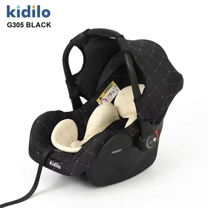 Coque bébé Kidilo G305 noir harnais 3 points rembourré capote soleil poignée ergonomique