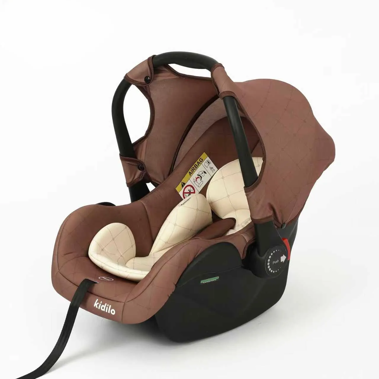 Cosy portable transat bébé Kidilo G305 noir tissu haut de gamme motif graphique marron