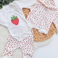 Jogging bébé 3 Pcs "Petite Fraise" à Capuche - Le Look Fruité 100% Coton