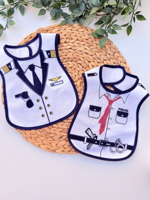 Bavoir Coton Plastifié Bébé - Motifs Police ou Pilote - Bebekevi
