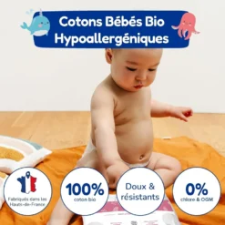 Carryboo - 150 Pads de Coton 100% BIO - Résistants, Ultra-doux et Absorbants - Hypoallergénique