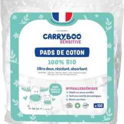 Carryboo - 150 Pads de Coton 100% BIO - Résistants, Ultra-doux et Absorbants - Hypoallergénique