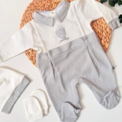 Grenouillère Élégante Coton Perforé Respirant avec Bonnet & Moufles