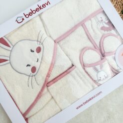 Coffret sortie de Bain Bébé 4 Pièces Motif lapin – Bebekevi – Élégance et Douceur