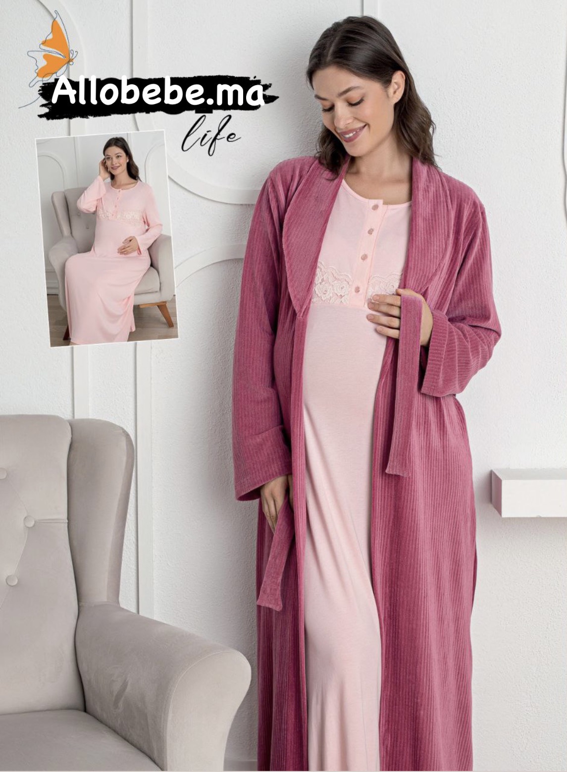 Pyjama grossesse allaitement Bleu marine - Allobebe Maroc