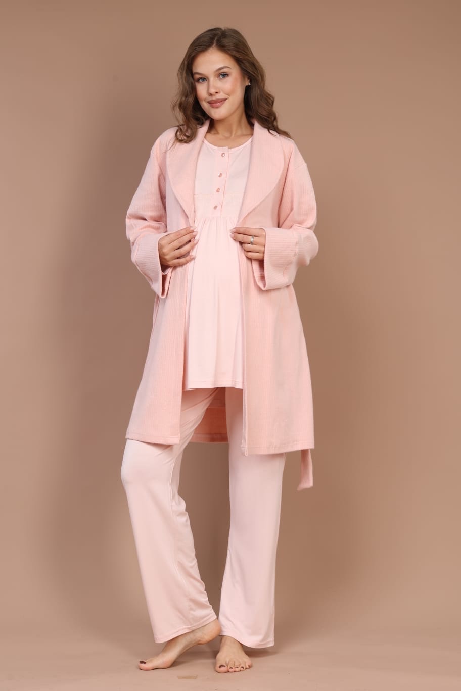 Pyjama grossesse et allaitement avec peignoir Rose
