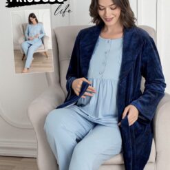 Pyjama grossesse et allaitement avec peignoir bleu