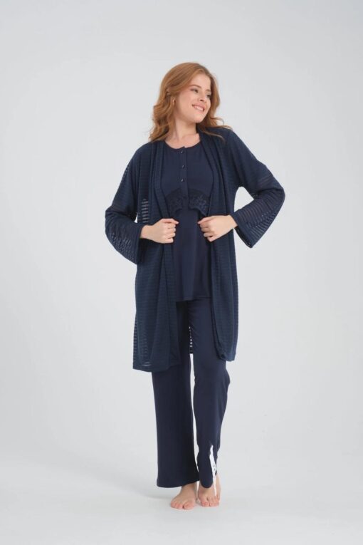 Pyjama Grossesse & Allaitement 3 Pièces - Dentelle Élégante