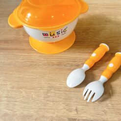 Bol Orangeà ventouse +cuillère et fourchette d'apprentissage