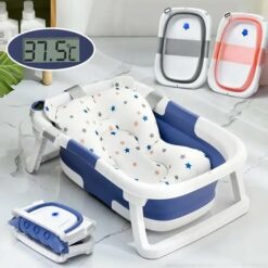 Baignoire Bébé, Pliable Ultra Compacte avec thermomètre intégré et coussin