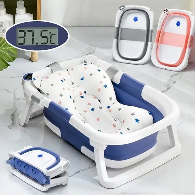 Baignoire Bébé, Pliable Ultra Compacte avec thermomètre et coussin