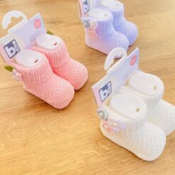 Chaussons bébé en tricot léger fleur - Bibaby