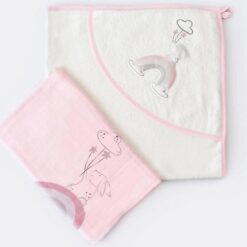Offre cape de bain avec couverture mousseline rose - Bamboo
