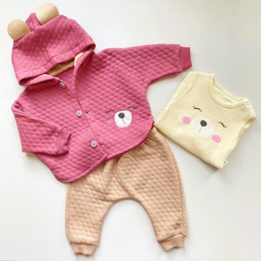Tenue 3 piéces poncho en coton rose
