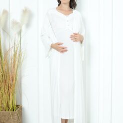Pyjama grossesse et allaitement long avec peignoir blanc