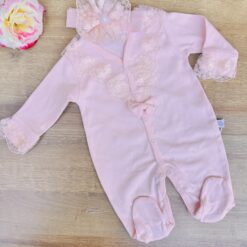 Grenouillère bébé fille avec bandeau offert : coton organique