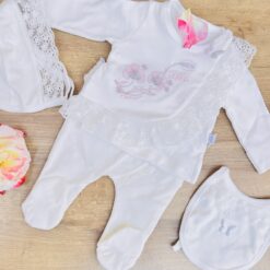 Ensemble bébé fille 5 pièces brodé blanc