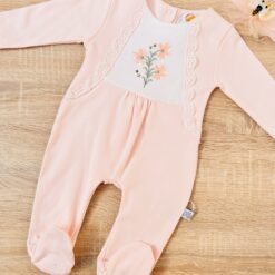 Grenouillère bébé fille brodée avec bandeau offert : coton organique
