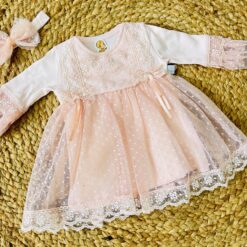 Robe fillette en tulle féerique Broderie Anglaise Saumon