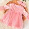 Robe fillette en tulle féerique Broderie Anglaise rose