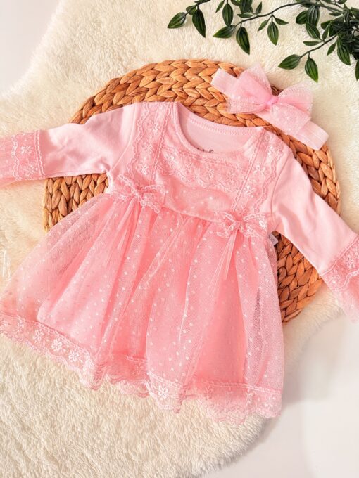 Robe fillette en tulle féerique Broderie Anglaise rose