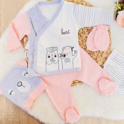 Ensemble 5 pcs mignon naissance : coton bio