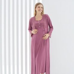 Pyjama robe dentelle grossesse Allaitement 2pcs : Pudra