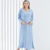Pyjama robe dentelle grossesse Allaitement 2pcs : Bleu-ciel