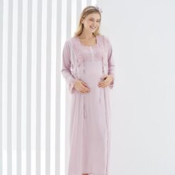 Pyjama robe dentelle grossesse Allaitement 2pcs : Rose