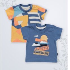 Lot de 2 t-shirts bébé assortis pur coton pour Été indigo