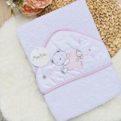 Sortie de Bain Brodée Ourson Rose 100% Coton - mon baby