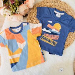 Lot de 2 t-shirts bébé assortis pur coton pour Été indigo