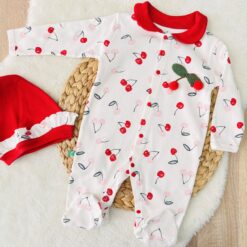 Grenouillère cerise bébé fille 100% coton