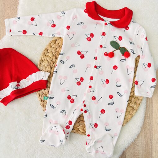Grenouillère cerise bébé fille 100% coton