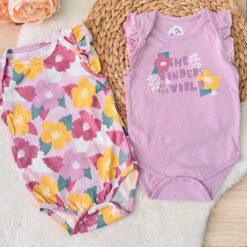 Lot de 2 Bodies Bébé filles Manches Courtes 100% Coton