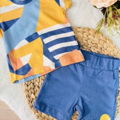 Ensemble bébé short-tshirt bleu en coton