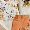 Ensemble bébé short-tshirt en coton beige