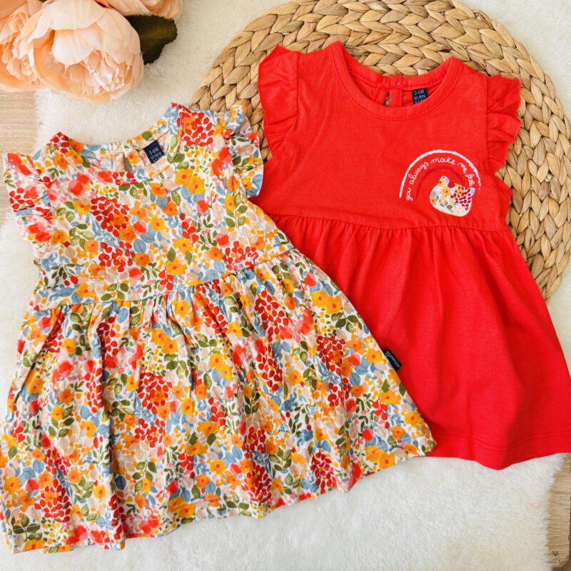 Robe D’Été Bébé Fille Marguerite + Chapeau – 2 Pièces Sans Manches Adorable Vert/Rose – 0 à 3 Ans