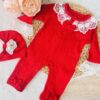 Grenouillère bébé fille dentelle : coton organique bonnet assorti offert