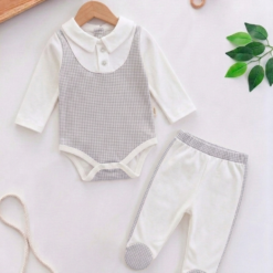 Ensemble bébé pantalon et body chemise - Doux coton - Gris, 0-3 Mois