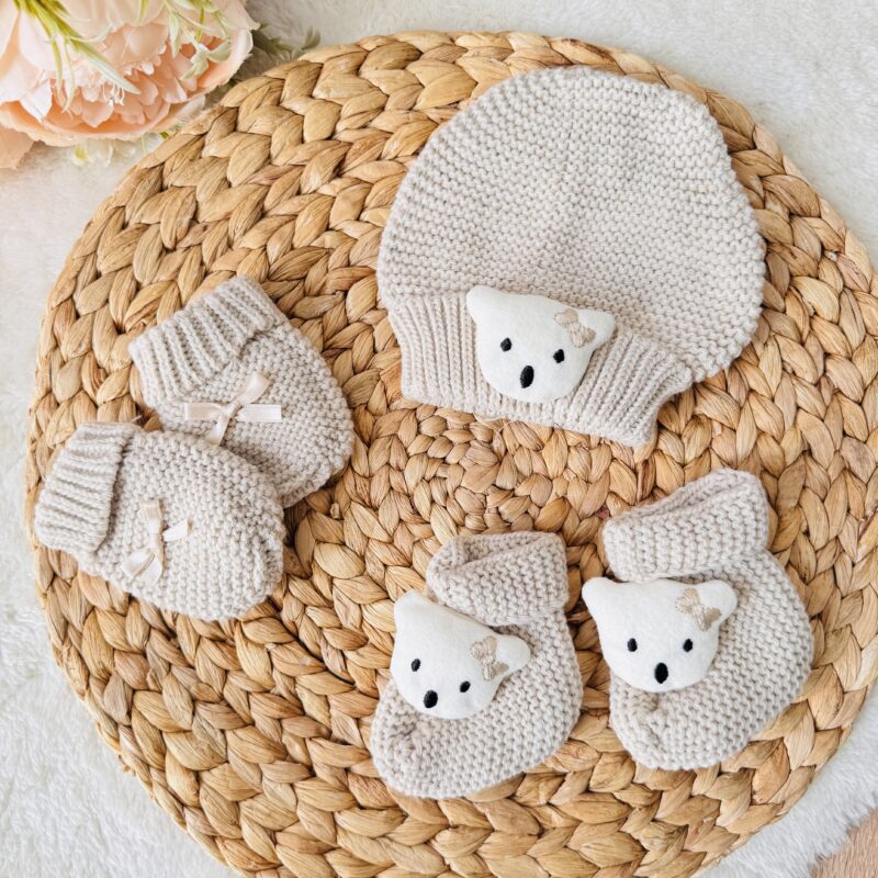 Bébé Fille Kit Naissance Bonnet Moufle Chausson Ensemble Naissance